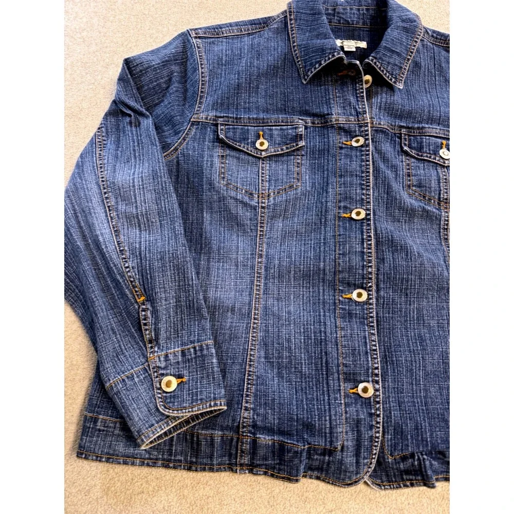 Coldwater Creek Denim Jacket Womens 2X Blue Button‎ Up Classic Trucker Wash Chic